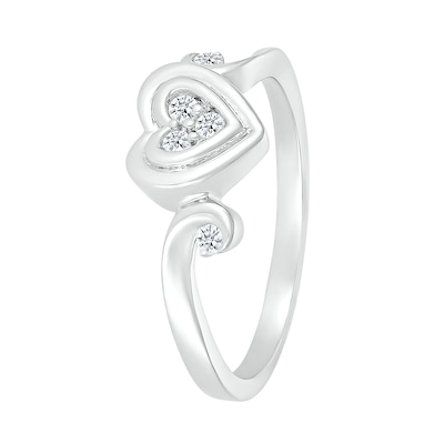 0.085 CT. T.W. Heart-Shaped Multi-Diamond Alternating Swirl Shank Promise Ring in Sterling Silver