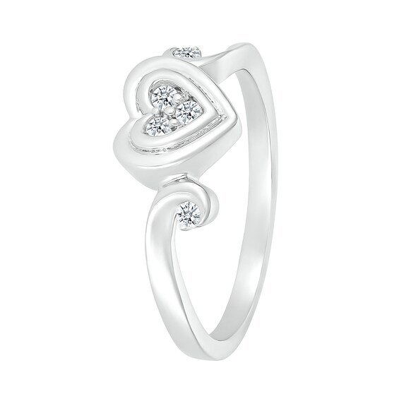 0.085 CT. T.W. Heart-Shaped Multi-Diamond Alternating Swirl Shank Promise Ring in Sterling Silver