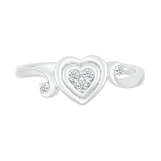 0.085 CT. T.W. Heart-Shaped Multi-Diamond Alternating Swirl Shank Promise Ring in Sterling Silver