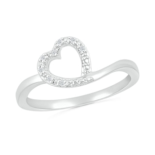 Diamond Accent Tilted Heart Promise Ring in Sterling Silver