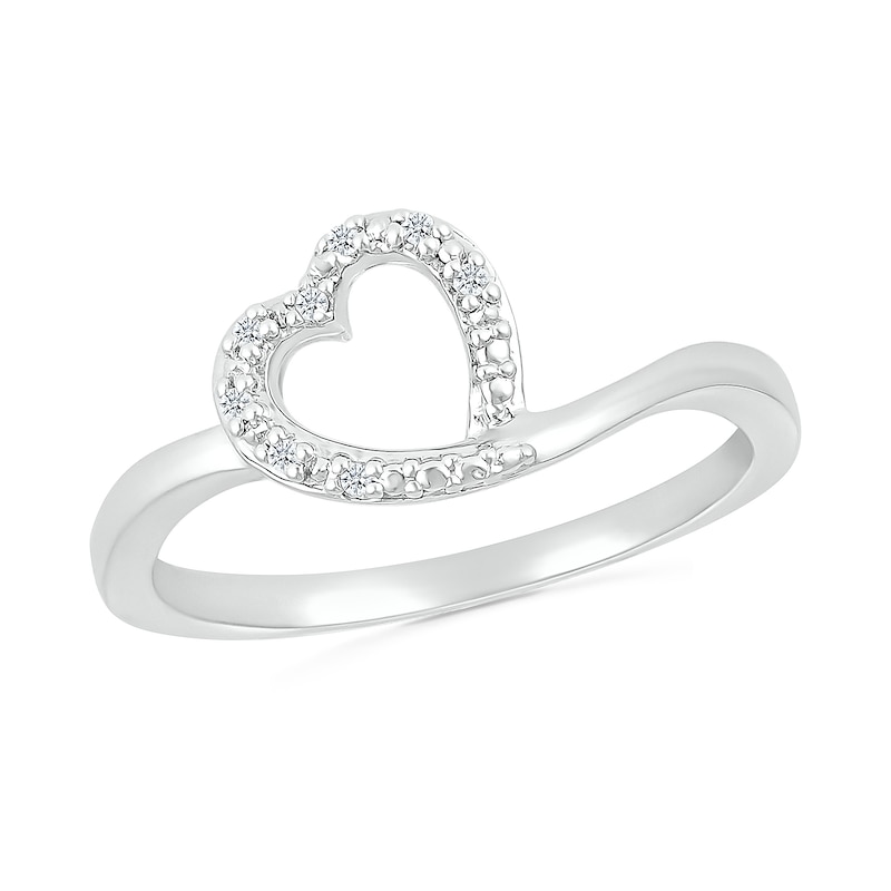 Diamond Accent Tilted Heart Promise Ring in Sterling Silver|Peoples Jewellers