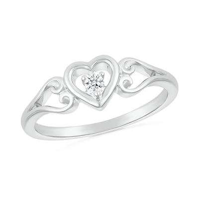 0.04 CT. Diamond Solitaire Heart Scroll Shank Promise Ring in Sterling Silver