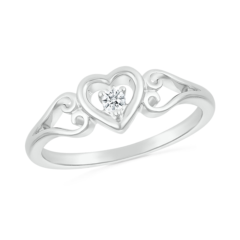 0.04 CT. Diamond Solitaire Heart Scroll Shank Promise Ring in Sterling Silver|Peoples Jewellers