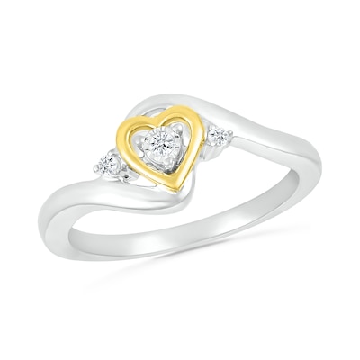 0.04 CT. T.W. Diamond Heart Three Stone Bypass Promise Ring in Sterling Silver and 14K Gold Plate