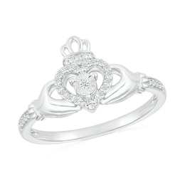 0.065 CT. T.W. Diamond Claddagh Promise Ring in Sterling Silver 