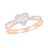Thumbnail Image 0 of 0.115 CT. T.W. Diamond Heart Frame Criss-Cross Promise Ring in 10K Rose Gold