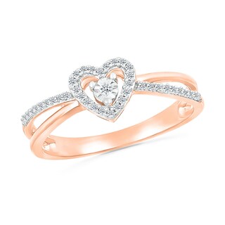 0.115 CT. T.W. Diamond Heart Frame Criss-Cross Promise Ring in 10K Rose Gold