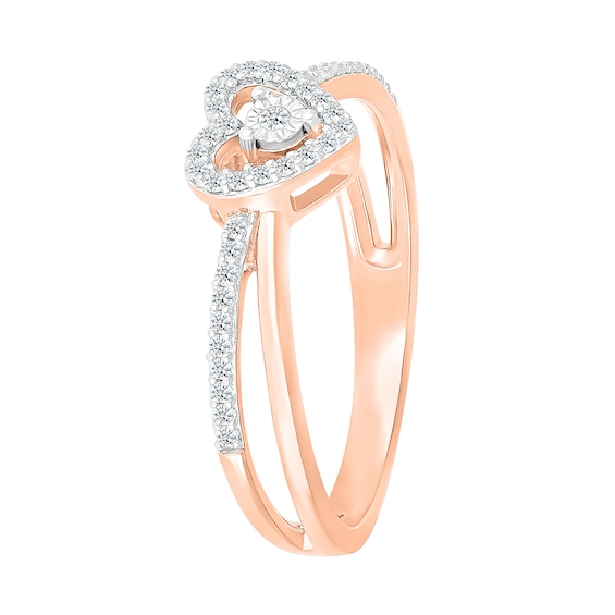 0.115 CT. T.W. Diamond Heart Frame Criss-Cross Promise Ring in 10K Rose Gold