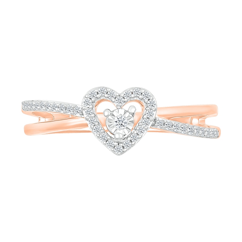 0.115 CT. T.W. Diamond Heart Frame Criss-Cross Promise Ring in 10K Rose Gold