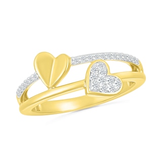 0.115 CT. T.W. Diamond Double Heart Split Shank Promise Ring in 10K Gold