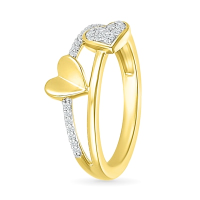 0.115 CT. T.W. Diamond Double Heart Split Shank Promise Ring in 10K Gold