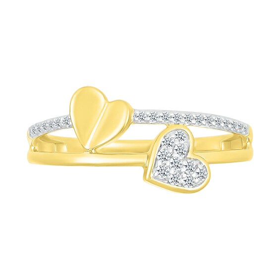 0.115 CT. T.W. Diamond Double Heart Split Shank Promise Ring in 10K Gold