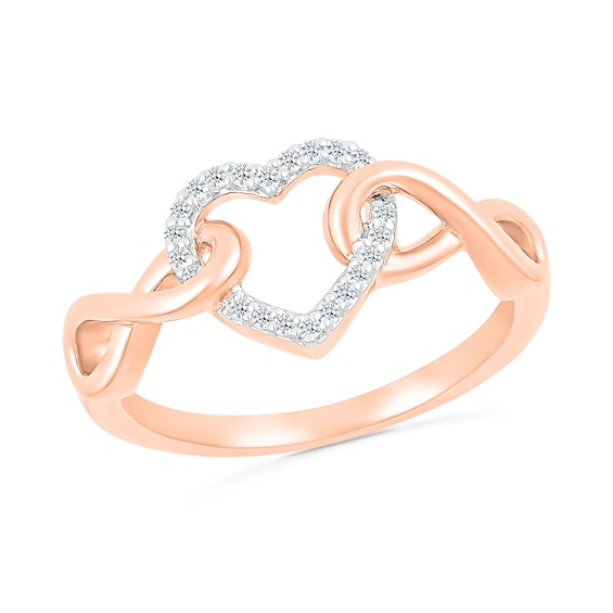 0.085 CT. T.W. Diamond Interlocking Infinity-Sides Heart Promise Ring in 10K Rose Gold