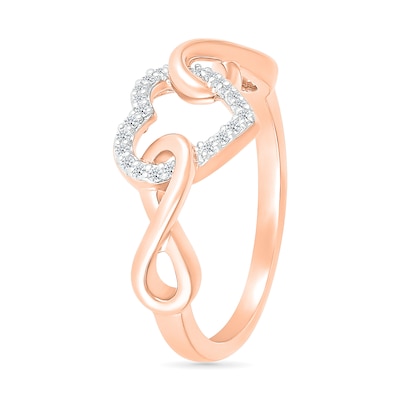 0.085 CT. T.W. Diamond Interlocking Infinity-Sides Heart Promise Ring in 10K Rose Gold