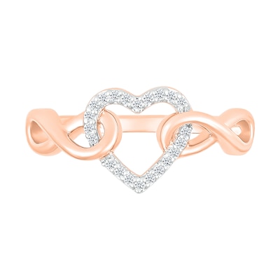 0.085 CT. T.W. Diamond Interlocking Infinity-Sides Heart Promise Ring in 10K Rose Gold