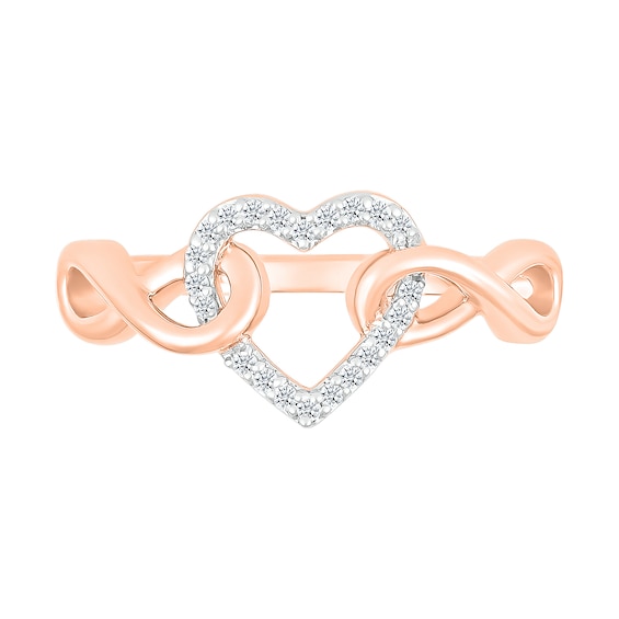 0.085 CT. T.W. Diamond Interlocking Infinity-Sides Heart Promise Ring in 10K Rose Gold