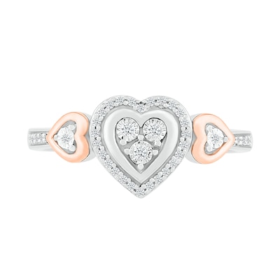 0.115 CT. T.W. Diamond Heart Frame Heart-Sides Promise Ring in Sterling Silver and 10K Rose Gold