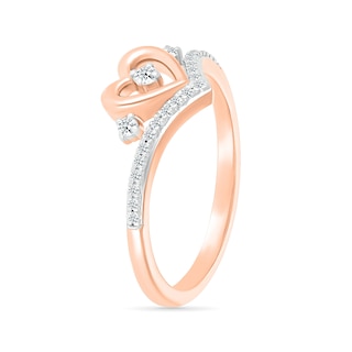 0.115 CT. T.W. Diamond Heart Chevron Promise Ring in 10K Rose Gold