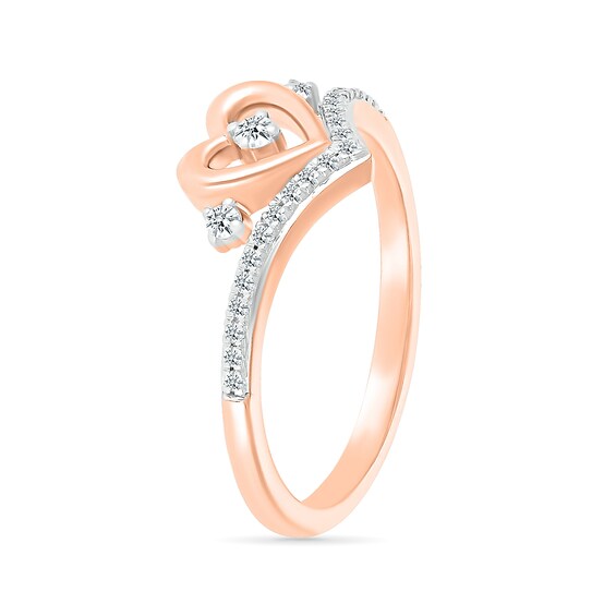 0.115 CT. T.W. Diamond Heart Chevron Promise Ring in 10K Rose Gold