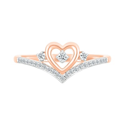 0.115 CT. T.W. Diamond Heart Chevron Promise Ring in 10K Rose Gold