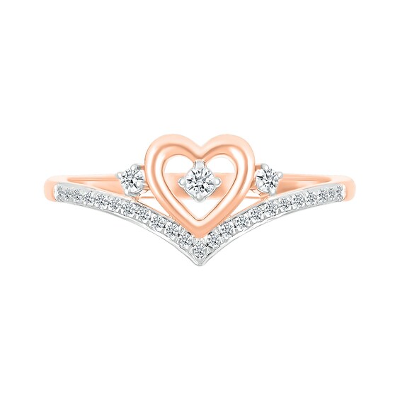 0.115 CT. T.W. Diamond Heart Chevron Promise Ring in 10K Rose Gold