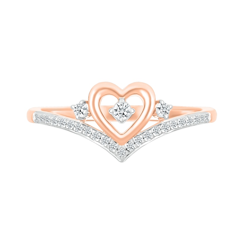 0.115 CT. T.W. Diamond Heart Chevron Promise Ring in 10K Rose Gold