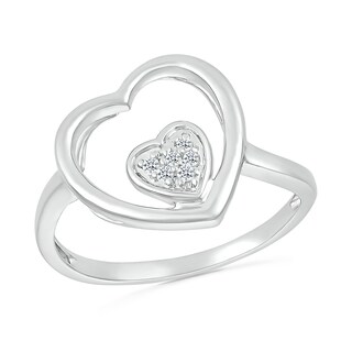 0.04 CT. T.W. Heart-Shaped Multi-Diamond Large and Small Open Frame Tilted Heart Promise Ring in Sterling Silver