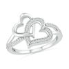 0.145 CT. T.W. Diamond Tilted and Sideways Double Interlocking Hearts Split Shank Promise Ring in Sterling Silver