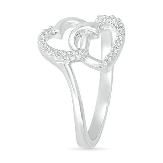 0.04 CT. T.W. Diamond Titled Interlocking Hearts Promise Ring in Sterling Silver