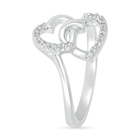 0.04 CT. T.W. Diamond Titled Interlocking Hearts Promise Ring in Sterling Silver