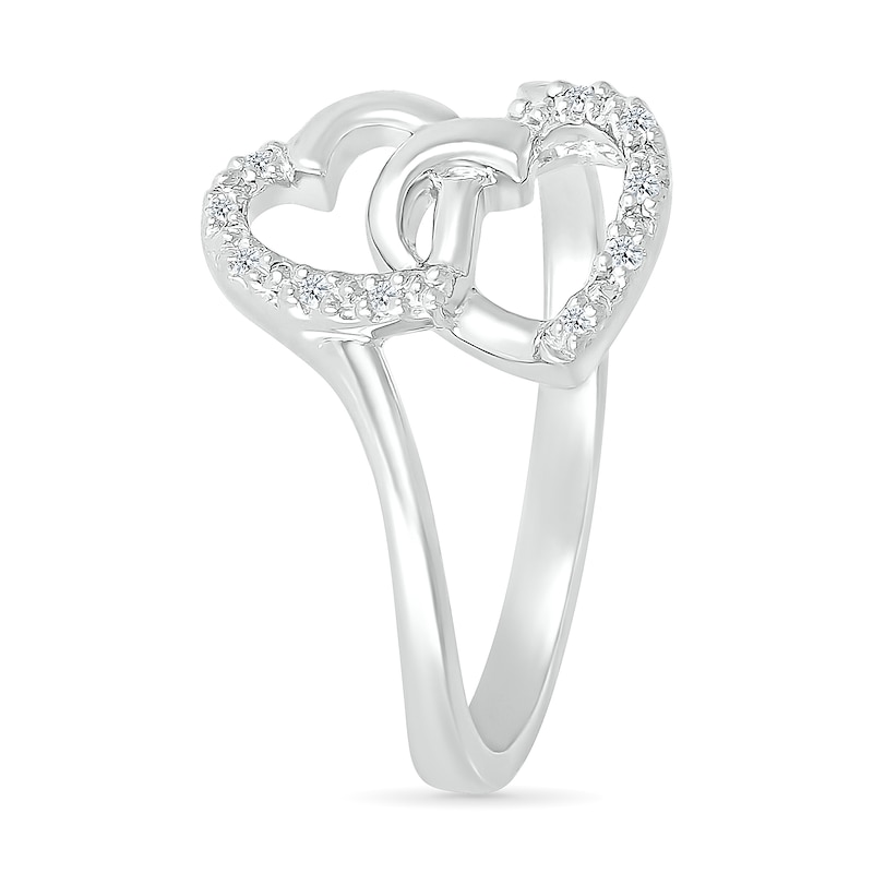 0.04 CT. T.W. Diamond Titled Interlocking Hearts Promise Ring in Sterling Silver|Peoples Jewellers