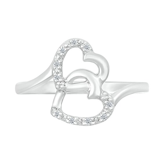 0.04 CT. T.W. Diamond Titled Interlocking Hearts Promise Ring in Sterling Silver