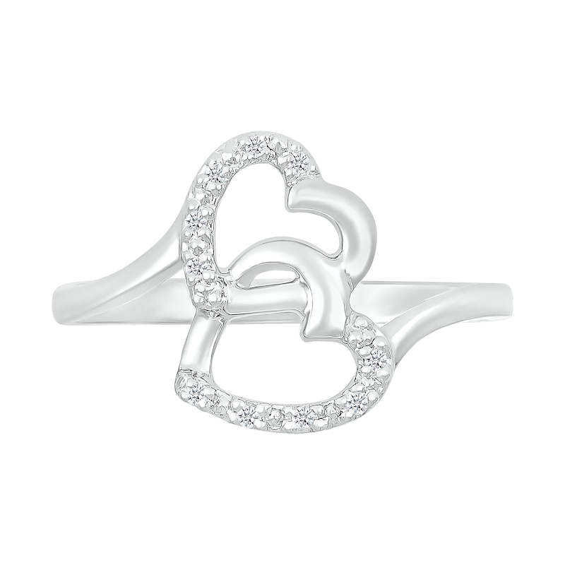 0.04 CT. T.W. Diamond Titled Interlocking Hearts Promise Ring in Sterling Silver