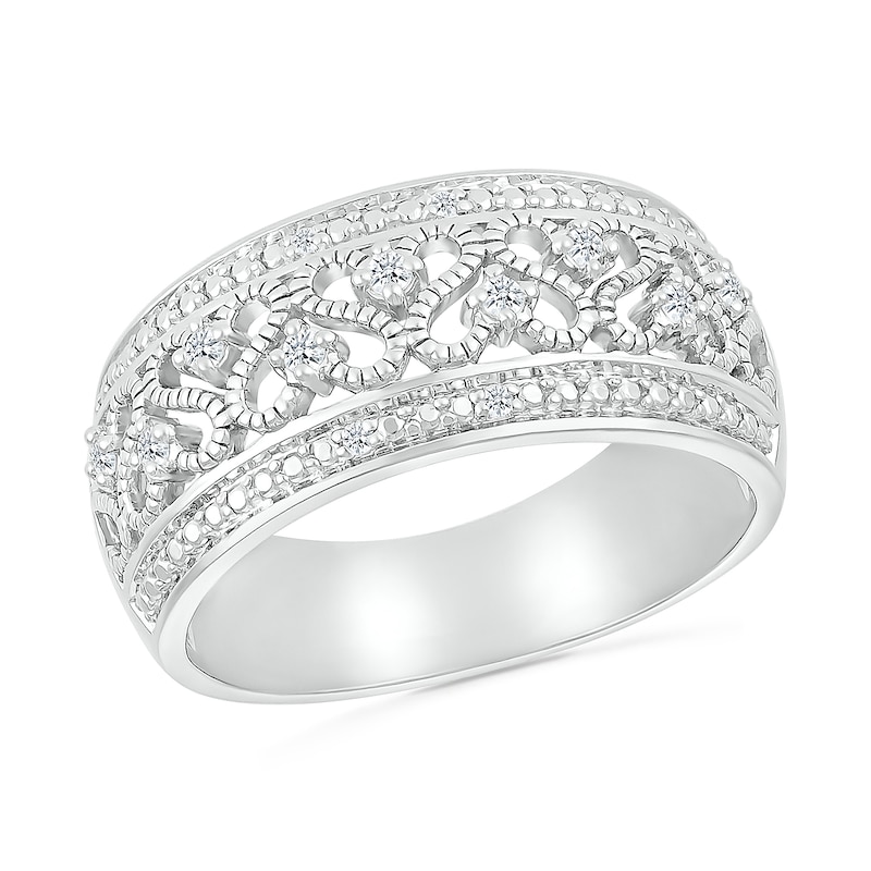 0.085 CT. T.W. Diamond Alternating Heart Scroll Band in Sterling Silver|Peoples Jewellers