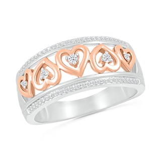 0.145 CT. T.W. Diamond Alternating Heart Frame Promise Ring in Sterling Silver and 14K Rose Gold Plate