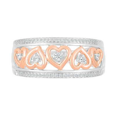 0.145 CT. T.W. Diamond Alternating Heart Frame Promise Ring in Sterling Silver and 14K Rose Gold Plate