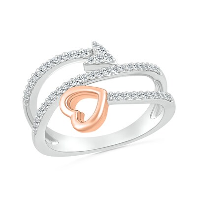 0.23 CT. T.W. Diamond Sideways Heart Arrow Split Shank Promise Ring in Sterling Silver and 10K Rose Gold