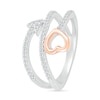 Thumbnail Image 1 of 0.23 CT. T.W. Diamond Sideways Heart Arrow Split Shank Promise Ring in Sterling Silver and 10K Rose Gold