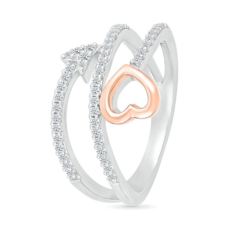 Main Image 2 of 0.23 CT. T.W. Diamond Sideways Heart Arrow Split Shank Promise Ring in Sterling Silver and 10K Rose Gold