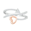 0.23 CT. T.W. Diamond Sideways Heart Arrow Split Shank Promise Ring in Sterling Silver and 10K Rose Gold