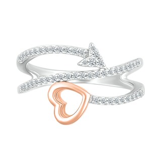 0.23 CT. T.W. Diamond Sideways Heart Arrow Split Shank Promise Ring in Sterling Silver and 10K Rose Gold