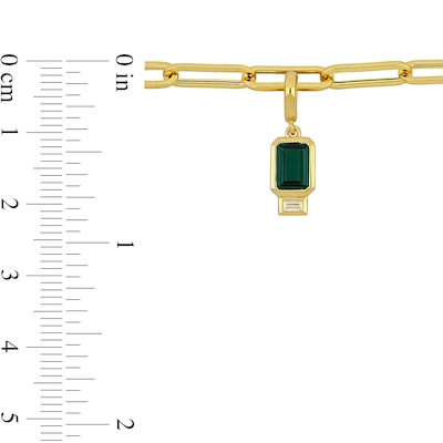 Emerald-Cut Lab-Created Emerald and Sideways Baguette White Lab-Created Sapphire Paper Clip Bracelet in 14K Gold - 7.5"