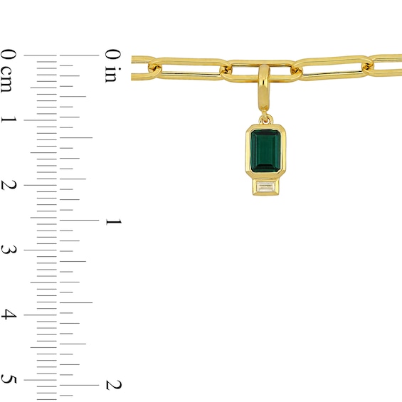 Emerald-Cut Lab-Created Emerald and Sideways Baguette White Lab-Created Sapphire Paper Clip Bracelet in 14K Gold - 7.5"