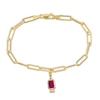 Thumbnail Image 0 of Emerald-Cut Lab-Created Ruby and White Lab-Created Sapphire Charm Paper Clip Bracelet in 14K Gold