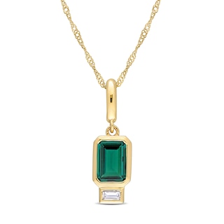 Emerald-Cut Lab-Created Emerald and White Lab-Created Sapphire Charm Pendant in 14K Gold