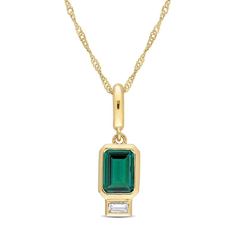 Emerald-Cut Lab-Created Emerald and White Lab-Created Sapphire Charm Pendant in 14K Gold|Peoples Jewellers