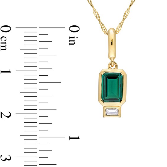 Emerald-Cut Lab-Created Emerald and White Lab-Created Sapphire Charm Pendant in 14K Gold