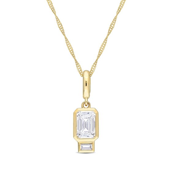 Emerald-Cut and Baguette White Lab-Created Sapphire Charm Pendant in 14K Gold