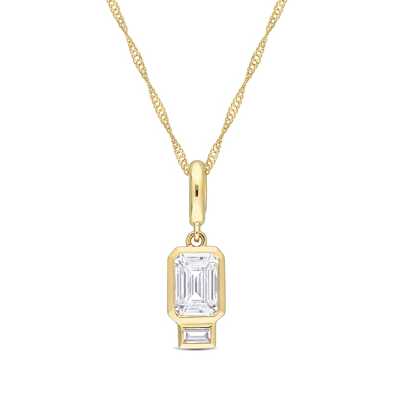 Emerald-Cut and Baguette White Lab-Created Sapphire Charm Pendant in 14K Gold|Peoples Jewellers