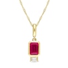 Thumbnail Image 0 of Emerald-Cut Lab-Created Ruby and White Lab-Created Sapphire Charm Pendant in 14K Gold